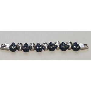 HEET Skull Bead Bracelet Black Silver Tone Swarovski Crystal Solid Clasp Gothic